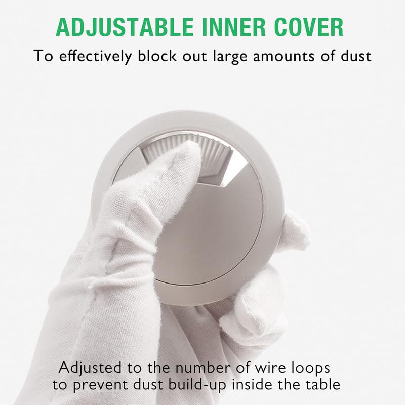 5 Pcs Desk Grommet 2-1/16" / 53 mm, Desk Cord Hole Cover, Cable Grommet ABS Plastic, Desk Hole Grommet for Home & Office Pc, Detachable Adjustable Cable Cord Organizer-Silvery