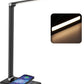 LED Desk Lamp with Night Light, Fast Wireless Charger, USB Charging Port, 10 Brightness, 5 Color Modes, Dimmable Bedside Table Lamp for Bedroom, Touch Control, Auto Timer, 1200Lux Super Bright