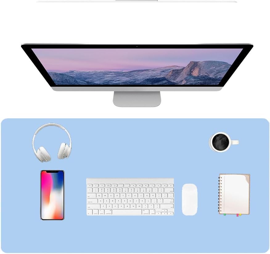 PU Leather Desk Pad Protector Gaming Mouse Pad Non Slip Desk Mat for Keyboard and Mouse Waterproof Desk Writing Pad for Office and Home Desk Accessories（Blue, 23.6 * 11.8