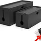 Bamboo Cable Management Box, Large Cord Organizer Box Cable Box to Hide Wires & Power Strips for Desktop Storage Cord Holder for Office Home,No Assembley Required (All Black, 2 Packs(M+L))