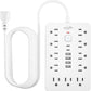 20 FT Flat Plug Surge Protector Power Strip,11 Multiple AC Outlets with 6 USB Ports (2 USB C), 20 Feet Extension Cord, 1250W/10A, One Touch Switch Button, White