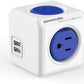 Allocacoc, PowerCube |ExtendedUSB|, 4 outlets, 2 USB Ports, 5 feet cable, Mounting dock, Surge Protection, Childproof Sockets, ETL Certified (Blue)