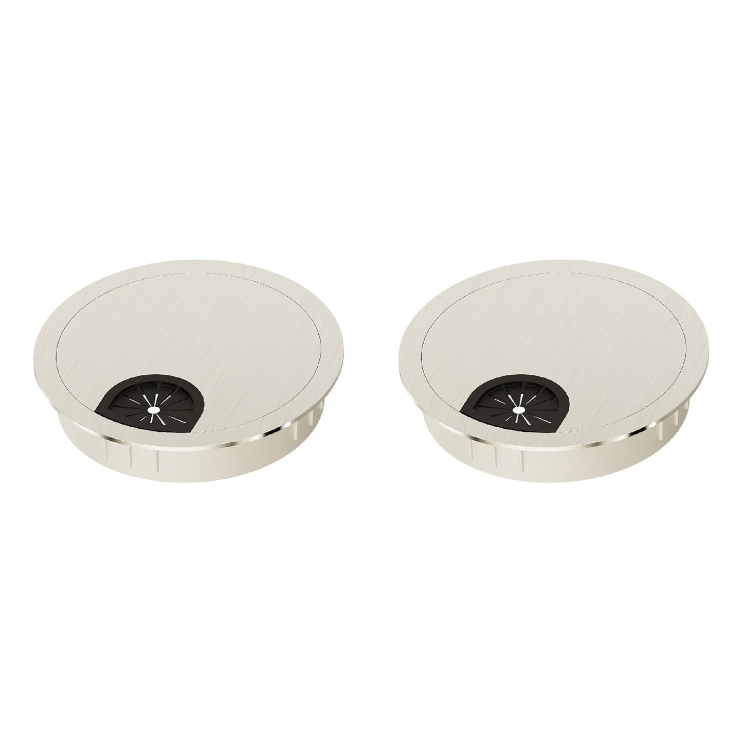 2 Pack Desk Grommet 2-3/8 Inch 60mm, Zinc Alloy Computer Desk Wire Hole Cover, Office Desktop Cord Cable Hole Metal Ring, Brushed Silver