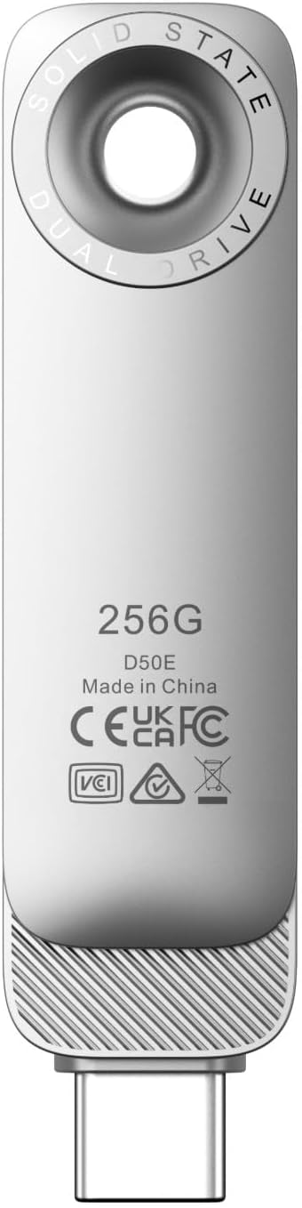 Lexar D50E 256GB Solid State Dual Drive, USB Flash Drive Up to 400MB/s Read, 360MB/s Write High-Performance, USB-C & USB-A Port, Metal Housing Swivel Design, Compatible with iPhone 17, Android, PC