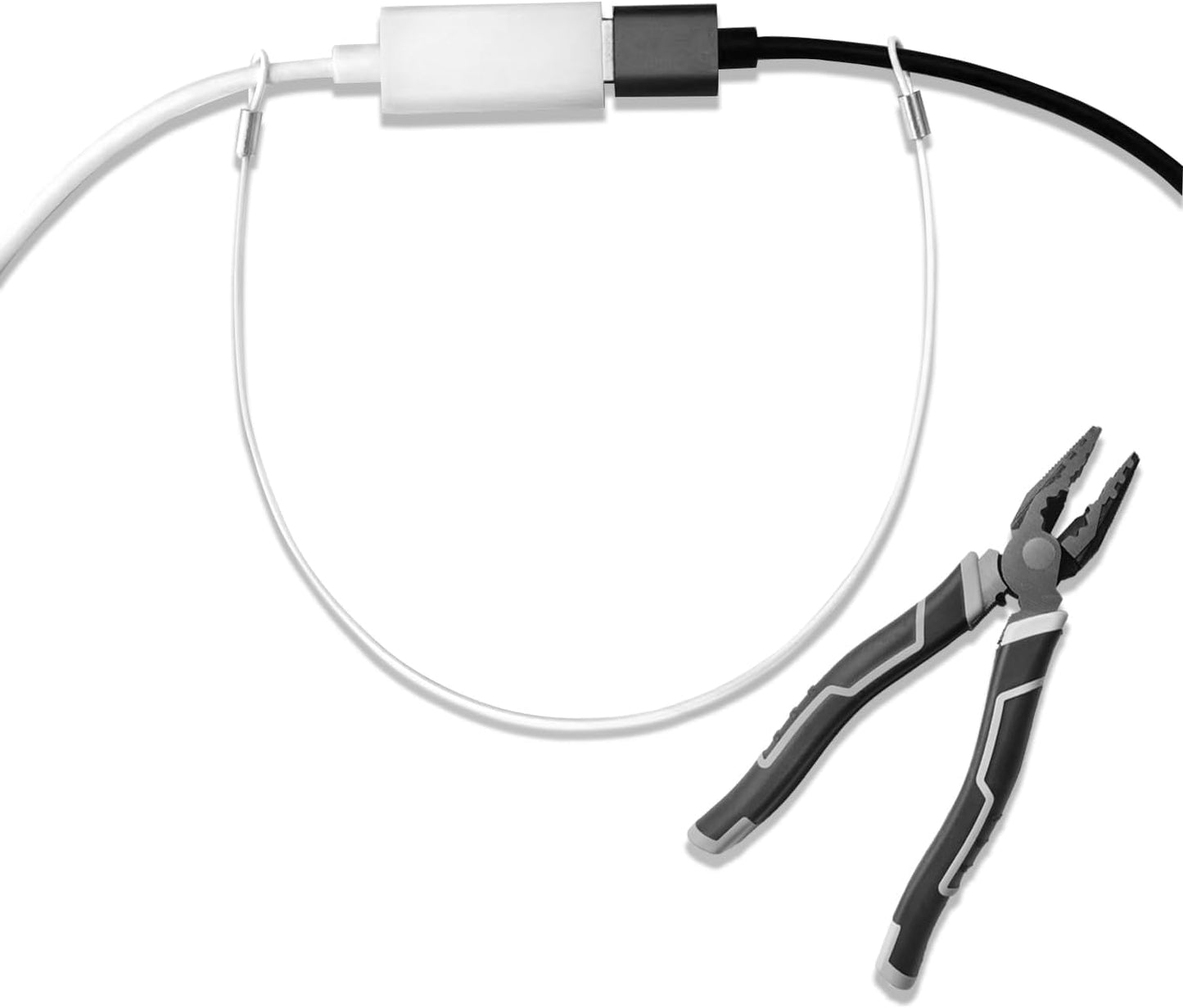 Cable Tethers 30 Pack with Crimping Tool (12 Inches, White Color), Adjustable Security Cable Look, Universal DIY Adapter Tethering Ties Kit for Computer Cord, Pre-Assembled, Tamper-Resistant