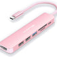 LENTION USB C Hub with 100W Charging, 4K HDMI, Dual Card Reader, USB 3.0 & 2.0 Compatible MacBook Pro, New Mac Air/Surface, Chromebook, More, Stable Driver Adapter (CB-CE18, Rose Gold)