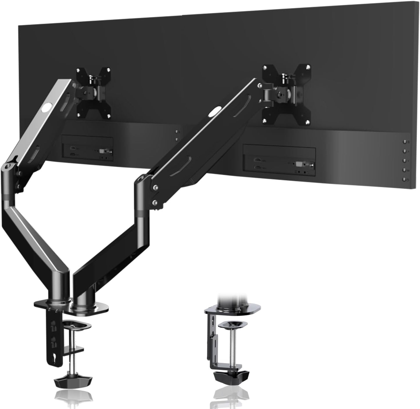 Pholiten Dual Monitor Arm 32inch,Fully Adjustable Gas Spring Monitor Desk Mount Vesa Bracket,Adjustable Tilt/Swivel/Rotate Monitor Stand Up to 22lbs