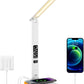 LED Desk Lamp for Home Office, USB Charging Port, Reading Lamp Desk Light with 5 Brightness, 3 Colors, Table Lamp with Clock, Alarm, Date, Temperature, Desk Lamp for College Dorm Room (White)