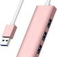 USB Hub, USB 3.0 Hub Aluminum Alloy Ultra Slim USB Splitter, Portable 4 Port USB Extender, USB Hub for Laptop, PC, MacBook, iMac, Surface Pro, Mac Pro, Flash Drive, XPS 【Pink】