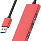 USB Hub, USB 3.0 Hub Aluminum Alloy Ultra Slim USB Splitter, Portable 4 Port USB Extender, USB Hub for Laptop, PC, MacBook, iMac, Surface Pro, Mac Pro, Flash Drive, XPS 【Red】