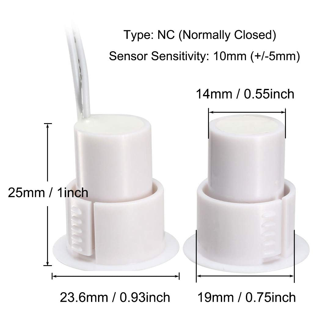 Magnetic Reed Switch RC-36 NC Recessed Wired Window Door Contact Sensor for Home Security and Burglar Alarm Systems 5 Pcs (Pack of 2)