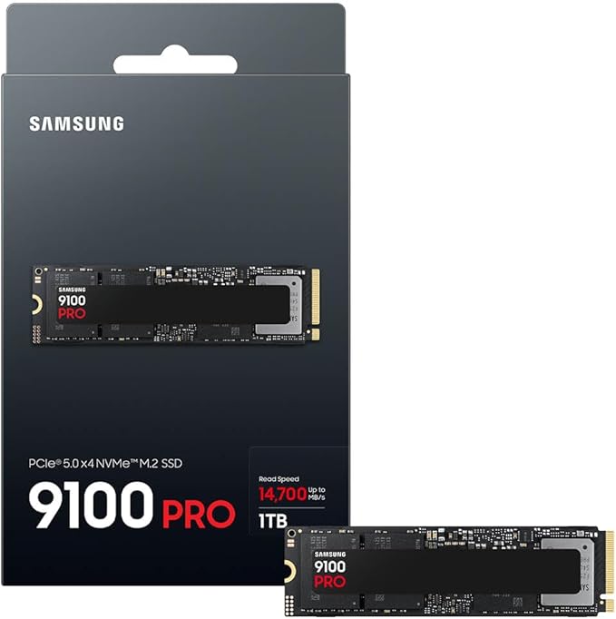 Samsung SSD 9100 PRO 1TB, PCIe 5.0x4 M.2 2280, Seq. Read Speeds Up to 14,700MB/s, Best for AI Computing, Gaming, and Heavy Duty Workstations (MZ VAP1T0B/AM)