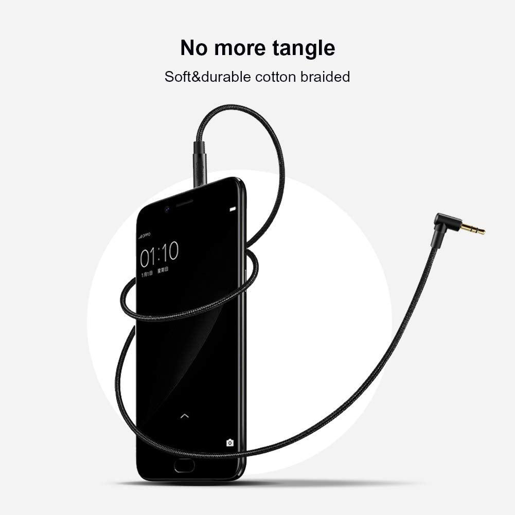 CableCreation 3.5mm Audio Cable 1.5FT/0.45M, 3.5mm Right Angle Male to Male Auxiliary Cable with Silver-Plating Copper Core for Car Stereos, iPhones, Tablets, PS4 Headset, Echo-Dot, 24K Gold Plated
