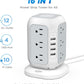 Power Strip Tower with USB Ports-AiJoy Surge Protector with 12 AC Outlet and 4 USB Ports, 10 Feet Extension Cord, USB Charging Station with Overload Protection, Office Desk Supplies, Dorm Essentials