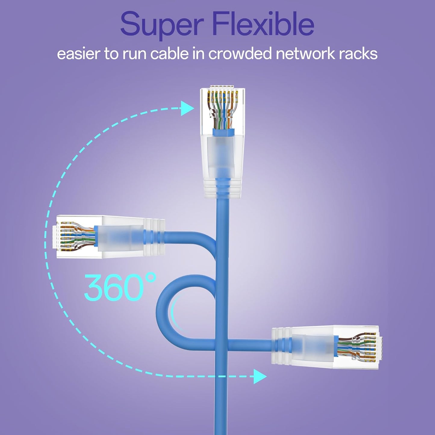 Cat6a Patch Cables 3ft (24 Pack) Slim, Cat6 Ethernet Patch Cable Pure Copper, Flexible Cat 6 Patch Cable 550MHZ 10G, Space-Saving Cat 6A Network Cables for Patch Panel, Blue