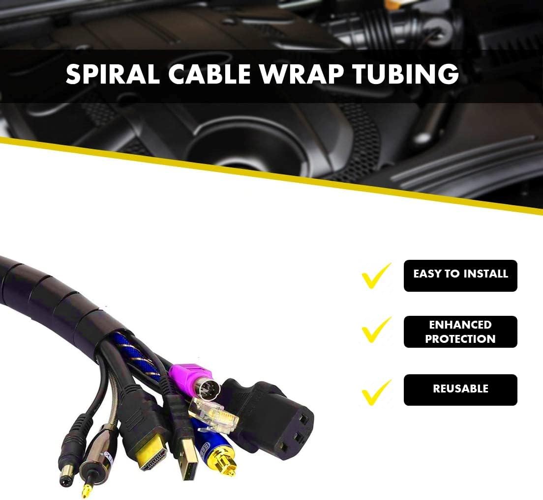 Kable Kontrol Vortex Spiral Cable Wrap - 1/2” Inch 100’ Feet Long - Hose Protector Flexible Polyethylene Wire Conduit Tubing Cable Sleeve Cord Cover to Organize Wires – Black