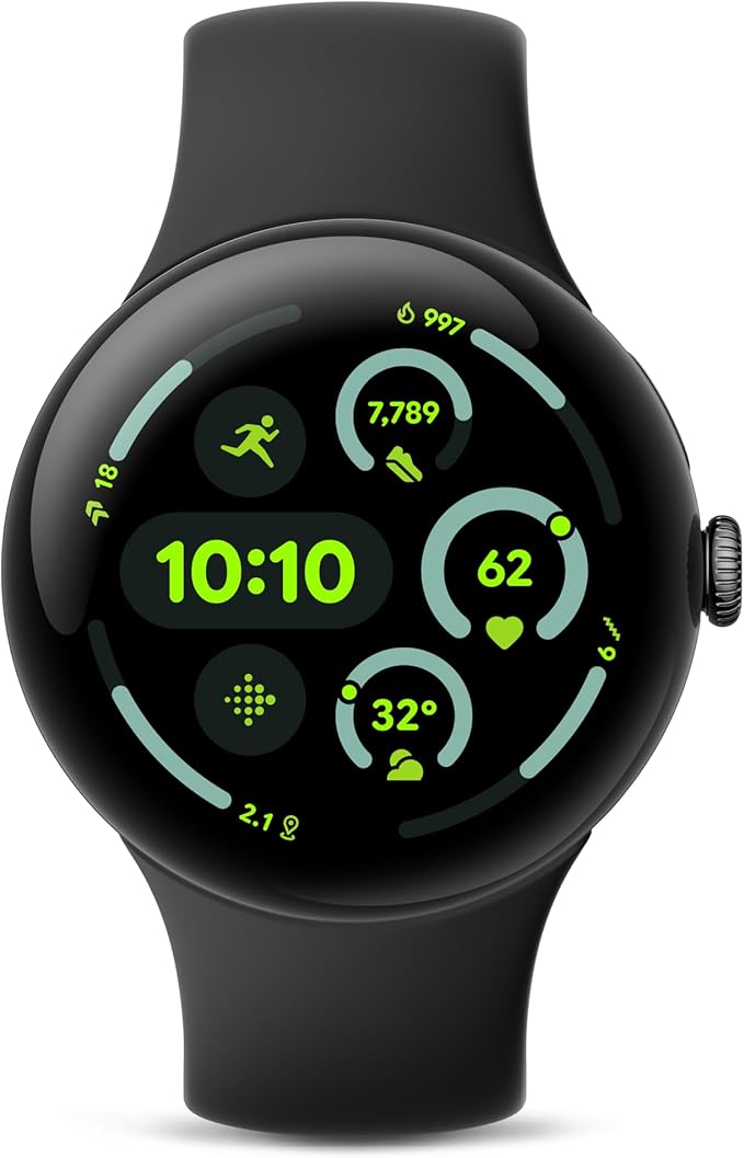 Google Pixel Watch 3 (45mm) 2024 Model - Android Smartwatch, Heart Rate Tracking, Fitbit Advanced Running, Fitness Insights, 24-Hour Battery - Matte Black Aluminum Case - Obsidian Band - LTE