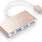 LENTION 4-in-1 USB-C Hub with Type C, USB 3.0, USB 2.0 for 2024-2016 MacBook Pro (M1-M4), iPhone 16-15 New Mac Air/Surface, ChromeBook, More, Multiport Charging & Connecting Adapter (C13, Gold)