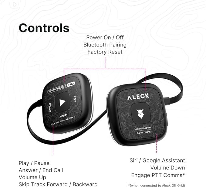 ALECK Snow Series Pro Wireless Bluetooth Ski & Snowboard Helmet Speakers, Fits Audio-Ready Helmet Ear Pockets, Glove Friendly Controls, Built-in Mic for Hands-Free Calls