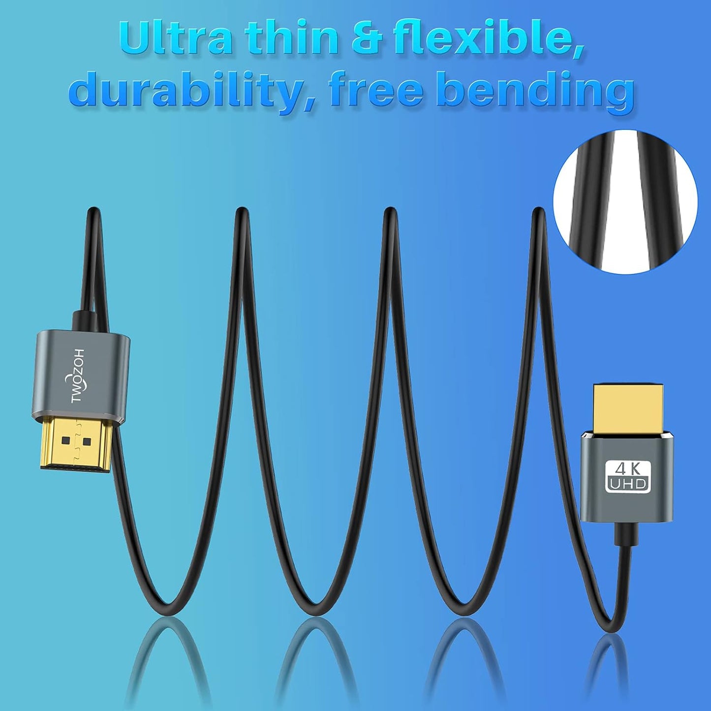 Twozoh Slim 4K HDMI Cable 1.6FT 10 Pack, Ultra Thin & Flexible Skinny HDMI to HDMI 2.0 Cord Support 4K/60HZ 18gbps Laptop, Monitor, PS5, PS4, Xbox One, Fire TV