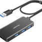 USB Hub for Laptop | 3-Port USBA 3.0 Splitter with SD/TF Card Reader (Charging Not Supported), 2FT Braided Nylon Cable, Multi-Port USB Dock Extender for PC, MacBook, Mac mini, Surface, Desktop