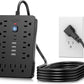 15 FT Flat Plug Surge Protector Power Strip,11 Multiple AC Outlets with 6 USB Ports (2 USB C), 15 Feet Extension Cord, 1250W/10A, One Touch Switch Button, 17 in 1 Compact powerstrip
