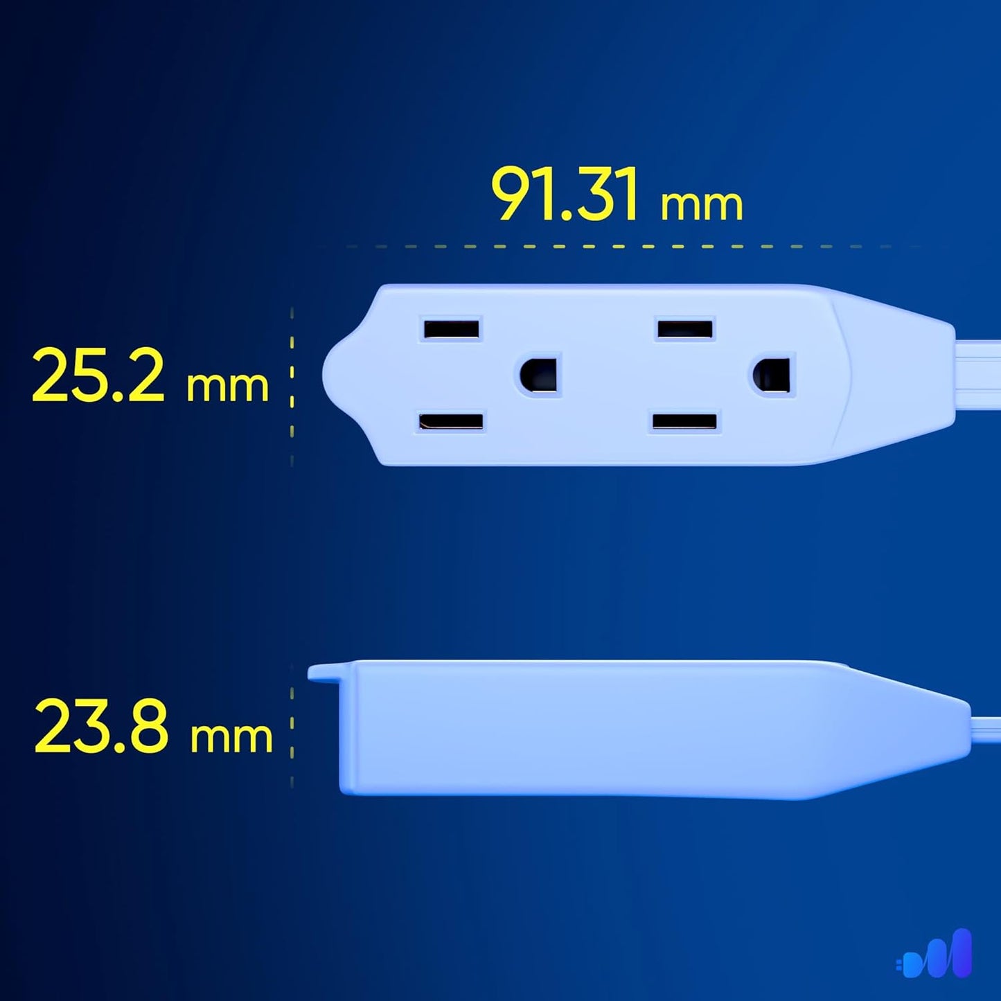 Maximm Cable 50 Ft 360° Rotating Flat Plug Extension Cord, 16/3 AWG Multi 3 Outlet 3-Prong Grounded Wire- White - UL Certified