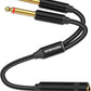 HOSONGIN 1/4 TRS Stereo Jack to Dual 1/4 TS Mono Y-Splitter Insert Cable, Nylon Braided Jacket Gold-Plated Plug Double Shielding Cable, 1 Feet