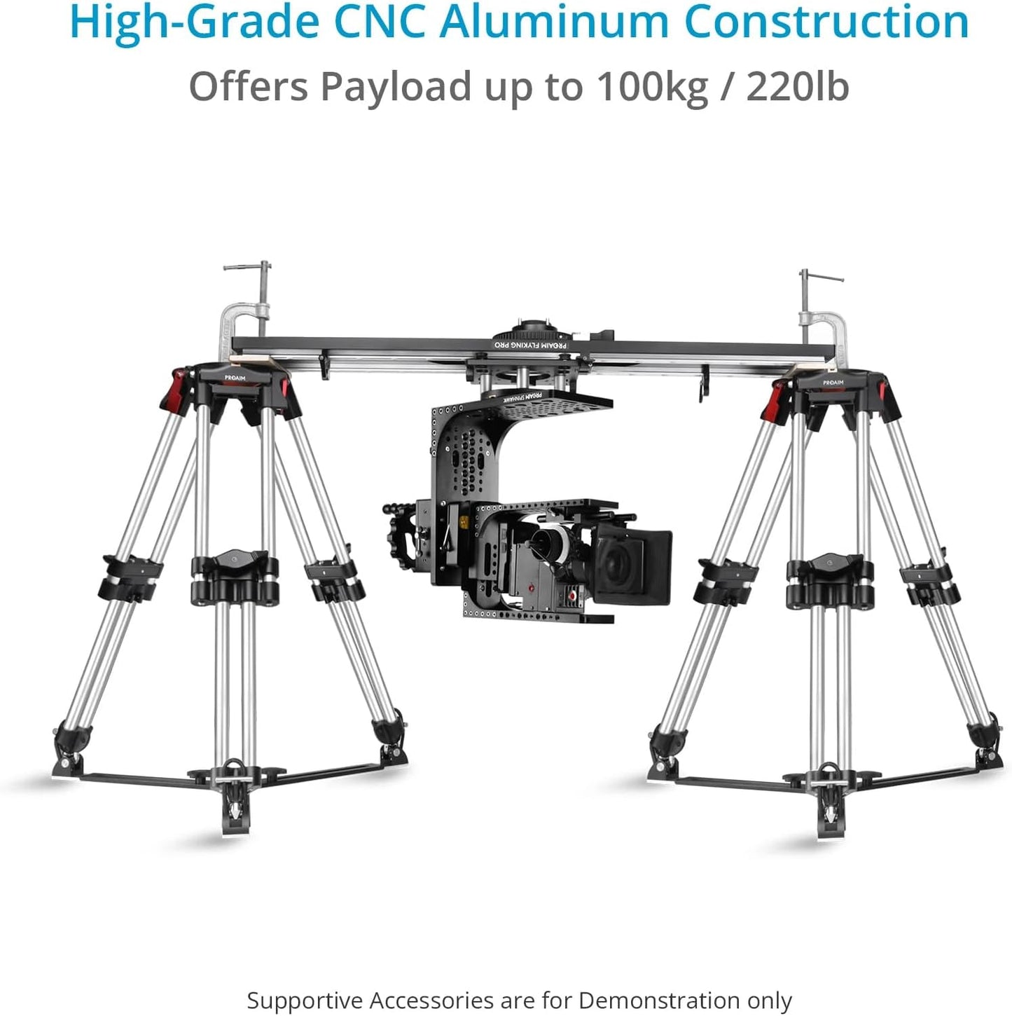 PROAIM Flyking PRO 4ft Mitchell Video Camera Slider for Videomakers & Filmmakers. with 360° Sweeping Panning & Quick Flip Lock. Payload up to 100kg / 220lb.