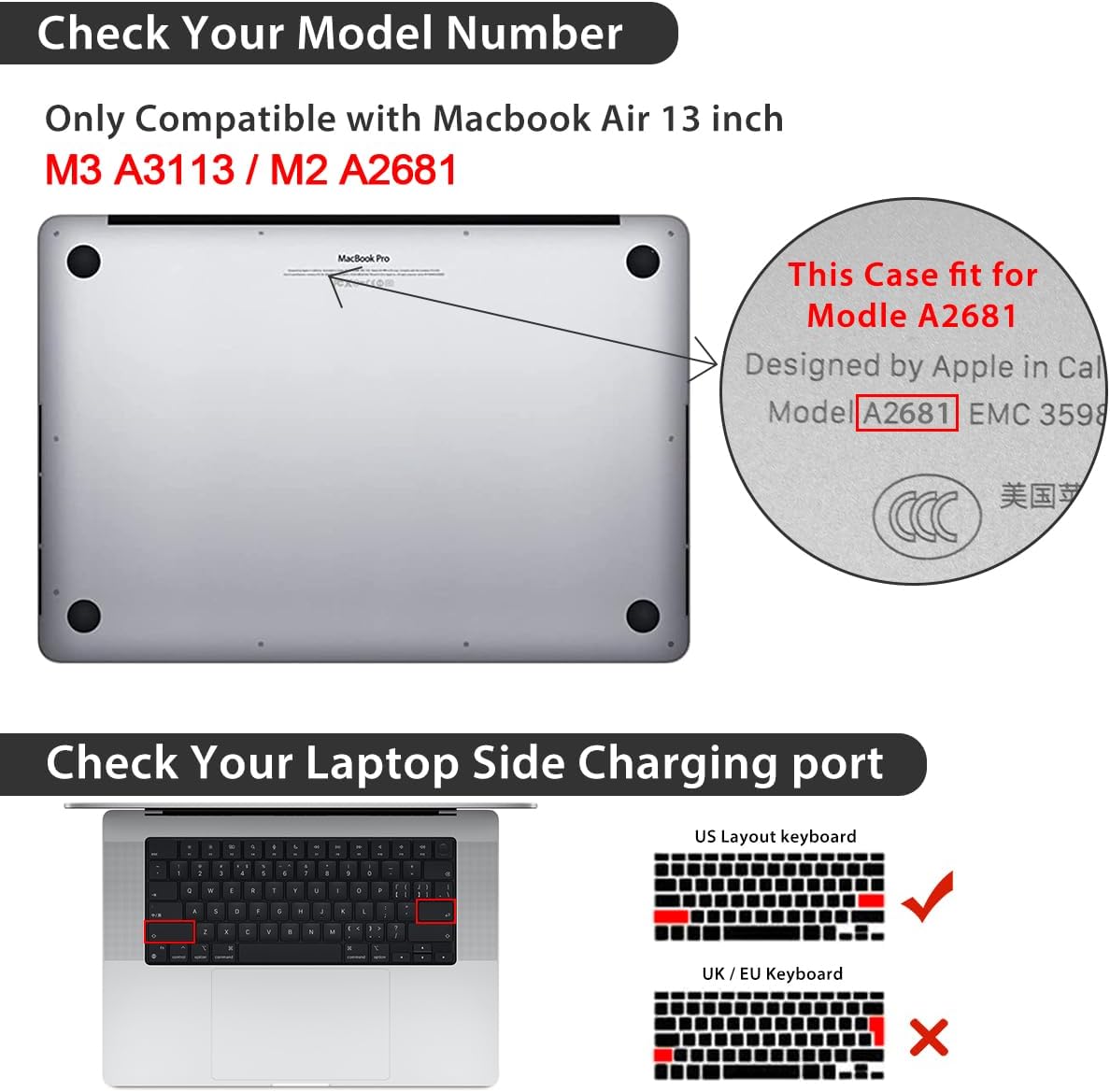 Compatible with 2025 2024 2023 2022 MacBook Air 13 inch Case M4 A3240 M3 A3113 M2 A2681, Hard Shell &Keyboard Cover&Screen Film&Webcam Cover for New M4 Mac Air 13.6 inch with Touch ID, Smile