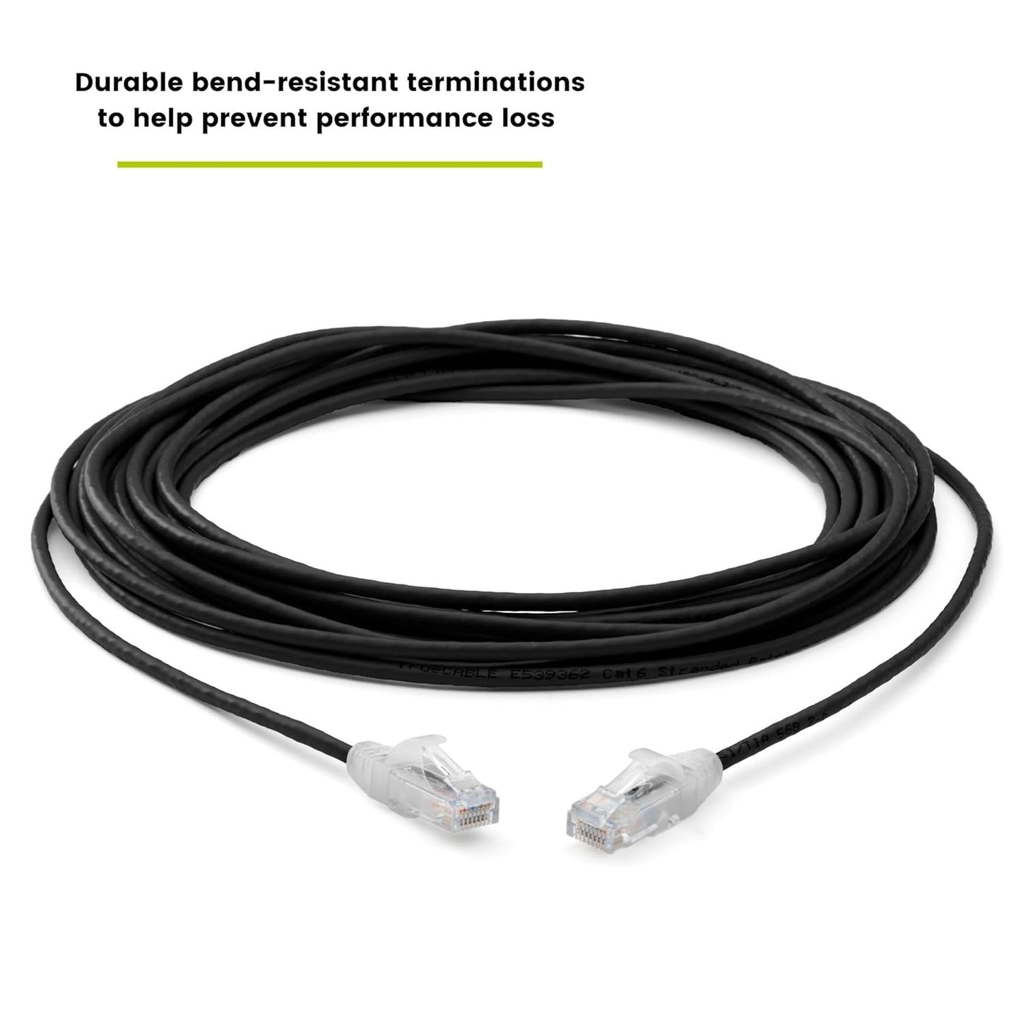 TRUECABLE Cat6 Component Rated Patch Cable, Unshielded (U/UTP), 25ft, Black, 28AWG Solid Copper, Snagless 10G High-Speed Ethernet Cable, PoE++ 4PPoE 100W, UL Listed, RoHS-3, 1 Pack