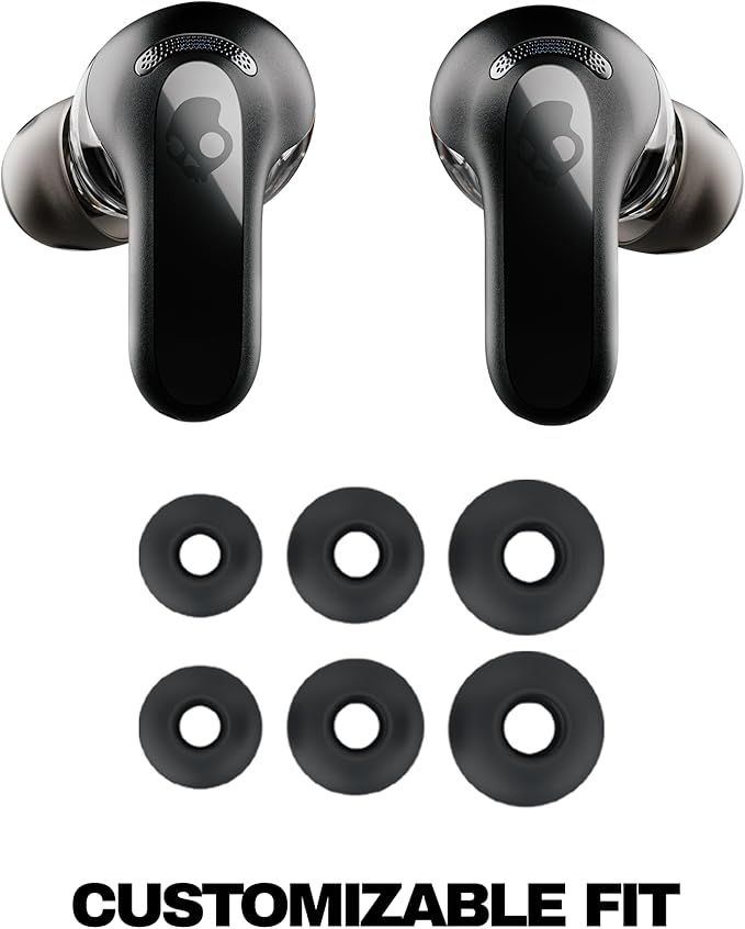 Skullcandy Rail ANC Wireless Earbuds, Bluetooth Headphones, Active Noise Cancelling, Up to 38 Hours Battery, Microphone for iPhone Android, Customizable via Skull-iQ App - True Black