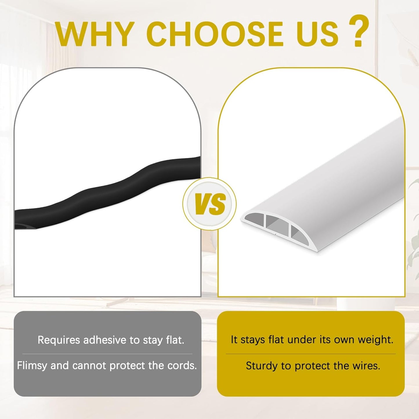 Floor Cord Cover 10FT Cord Covers for Wires on Floor Protect Wires & Prevent Trip Hazards, Easy to Cut for Home, Office, School, Concerts, Cavity W0.6in x H0.32in