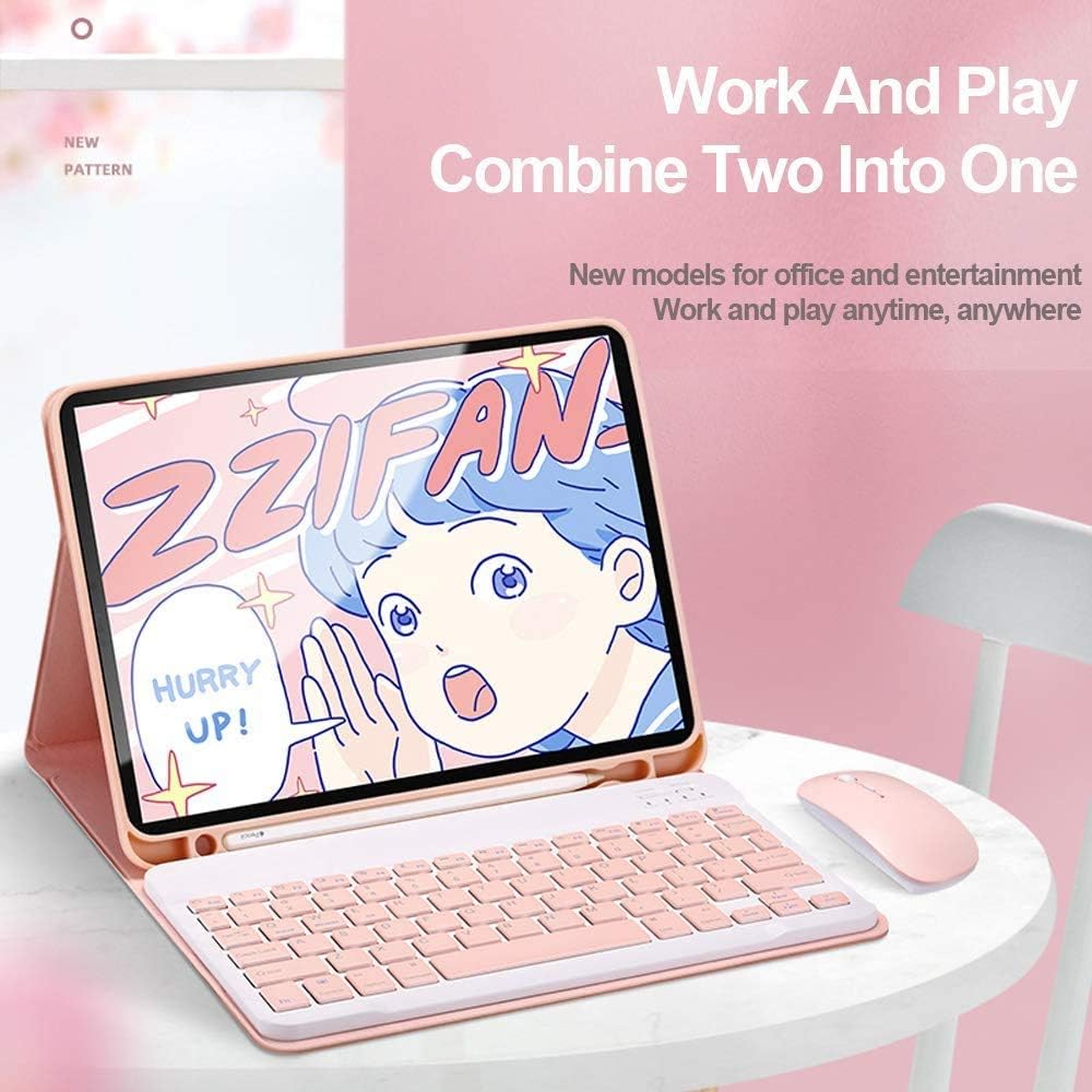 Keyboard Case for iPad Air 11 inch (M3 2025/M2 2024) with Mouse, Case for iPad Air 5th/4th Gen with Keyboard Cover with Pencil Holder, Pink