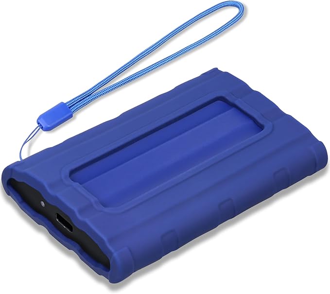 Lacdo Silicone Carrying Case for Samsung T7 Shield Portable SSD 1TB 2TB 4TB External Solid State Drive, Soft Silicone Case Protective Cover Sleeve Skin for T7 Shield SSD, with Lanyard, Blue