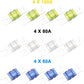 RECOIL MPG4 4-Way Mini-ANL Fused Distribution Block with Ground Block, Each Positive and Negative Block with 2X 0/2/4 Gauge Inputs & 4X 4/8 Gauge Outputs, Fused Distribution Block with 12pcs Fuses