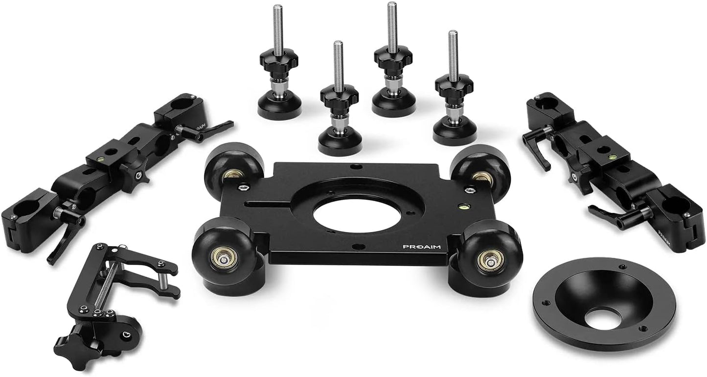 PROAIM Polaris Mini Portable Video Camera Dolly w Universal Track Ends | Mitchell & 75mm Bowl Mount | Compatible Track Rail Diameter – Ø 32‐34mm | Offers Payload of 34kg / 75lb (DL-PLRS-M01)