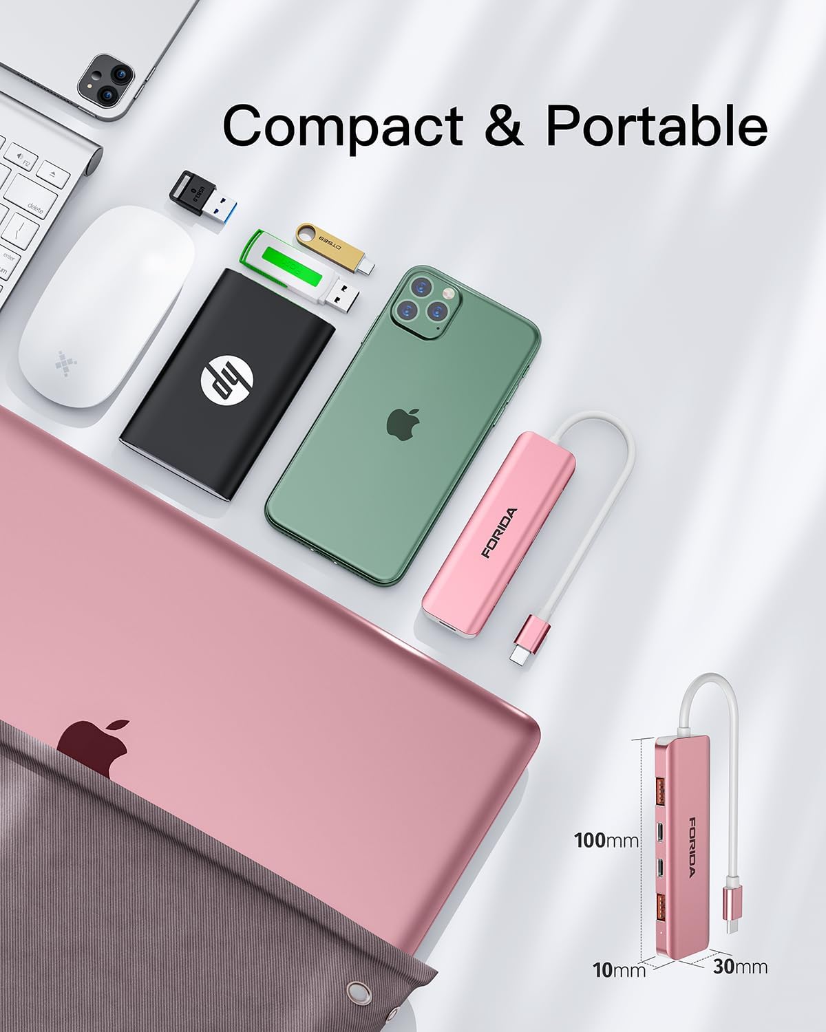 USB C Hub, 10Gbps USB 3.1 Adapter for MacBook, with 100W PD Charging, 2 USB C 3.1 10Gbps and 2 USB A 3.1 Data Ports, Compatible with Surface, XPS, Samsung, Dell and More (Rose Gold)