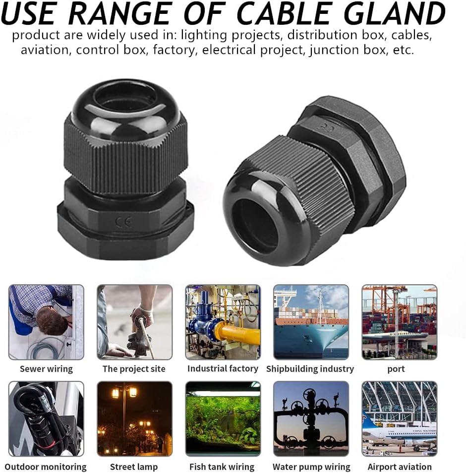 Cable Glands-PENGLIN 1-1/2" NPT Nylon Cable Connector, Strain Relief Cord Connector, IP68 Waterproof Adjustable Locknut(1-1/2 Inch (10-Pack))