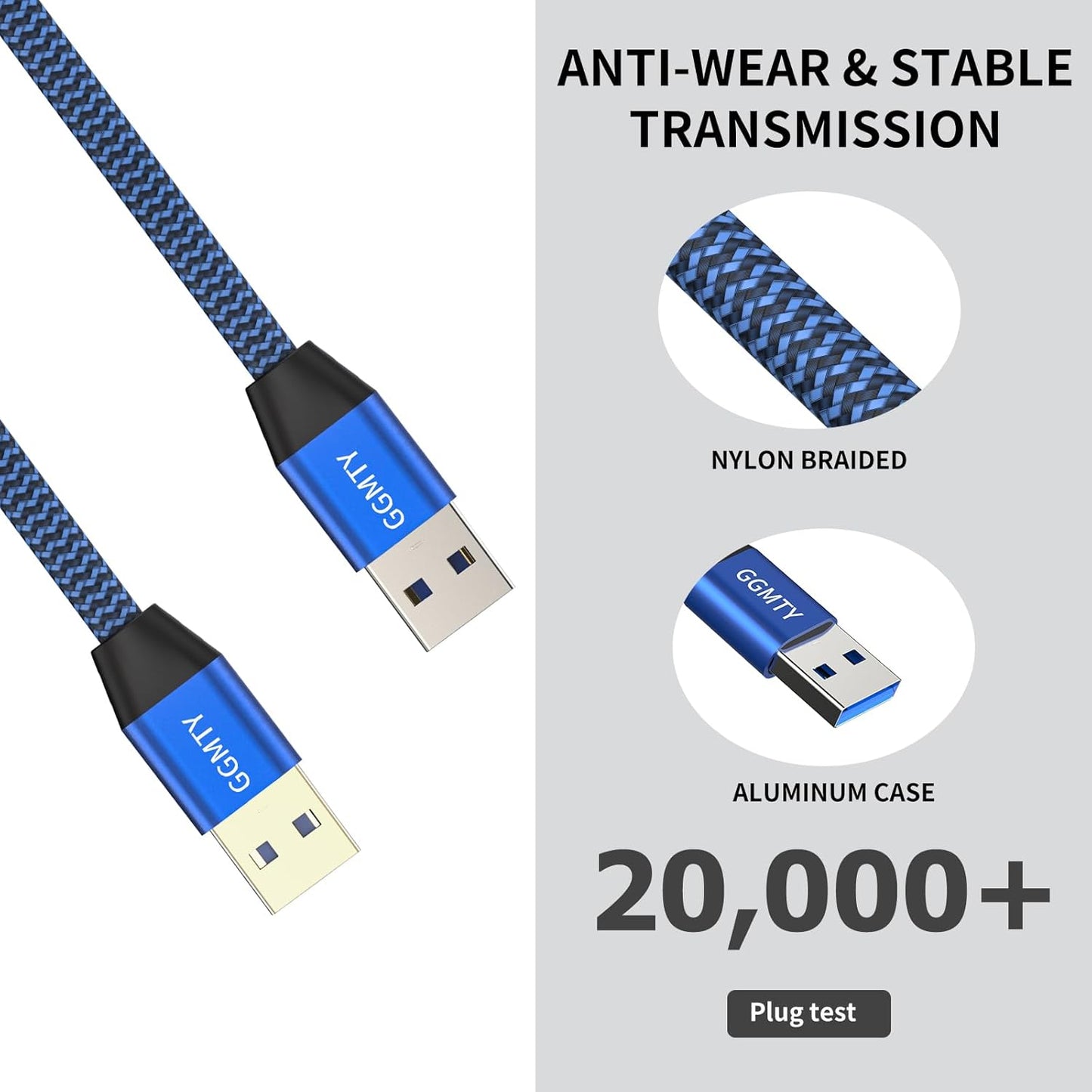 USB to USB Cable 3FT,Durable Braidedfor USB 3.0 Male to Male Type A to Type A Cable Data Transfer Compatible with Hard Drive, Laptop, DVD Player, TV, USB 3.0 Hub, Monitor, Camera