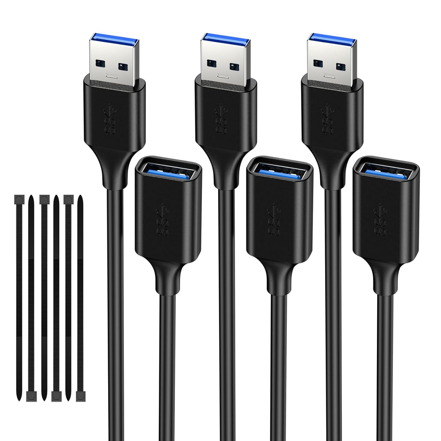 USB Extender Cord 3.3FT(3 Pack), USB 3.0 Extension Cable, USB A Male to Female, Compatible for USB Flash Drive, Hard Drive, Card Reader, Webcam, Printer, Keyboard, Mouse, Playstation, Xbox, VR Headset
