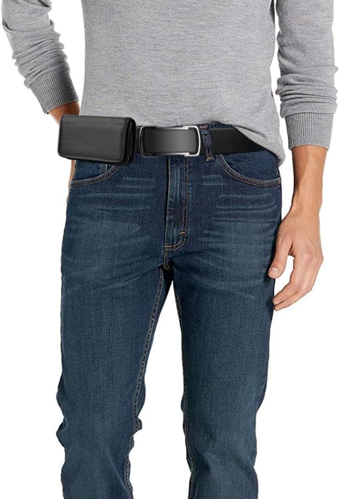 Nylon Cell Phone Holster for Samsung Galaxy A21, A22 5G, Note20 Ultra, S20/S21/S22 Ultra 5G, T-Mobile REVVL 6 Pro - Horizontal Case Canvas Waist Carrying Pouch with Belt Clip/Loops, Black