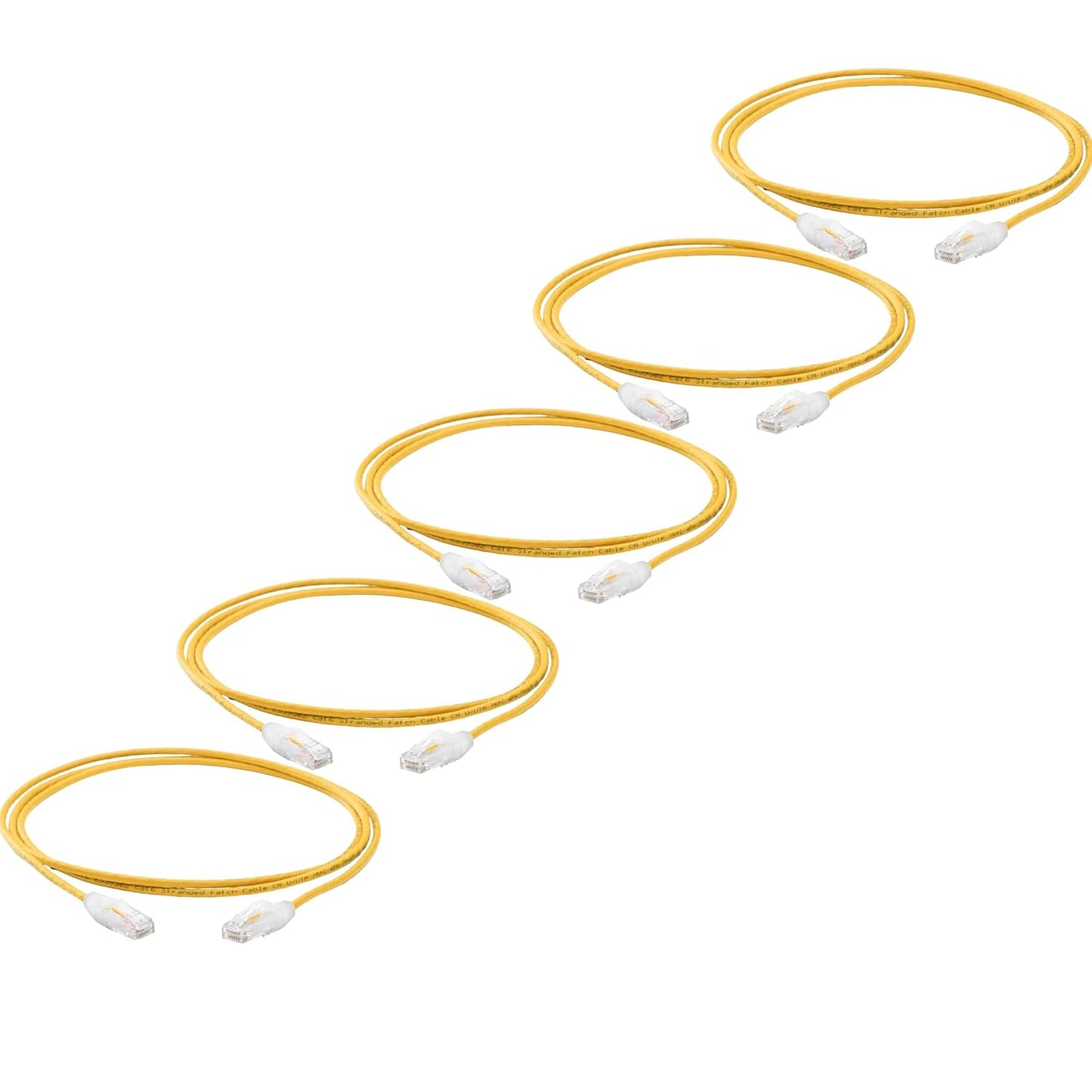 TRUECABLE Cat6 Component Rated Patch Cable, Unshielded (U/UTP), 5ft, Yellow, 28AWG Solid Copper, Snagless 10G High-Speed Ethernet Cable, PoE++ 4PPoE 100W, UL Listed, RoHS-3, 5 Pack