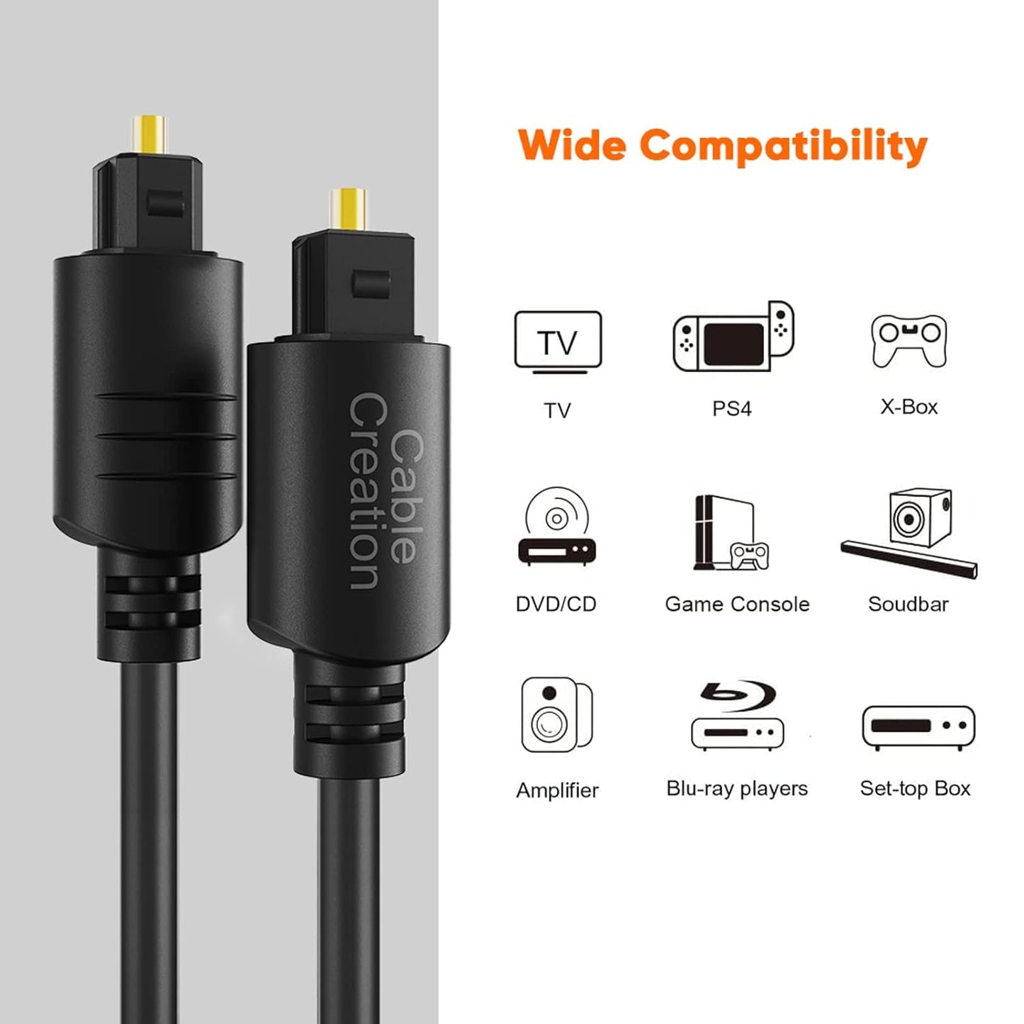 CableCreation Optical Audio Cable, [2-Pack] 3 Feet Fiber Optic Cable [S/PDIF] with Gold Plated for Home Theater, Sound Bar, TV, PS4, Xbox, VD/CD Player, Blu-ray Players, Game Console& More, 0.9M
