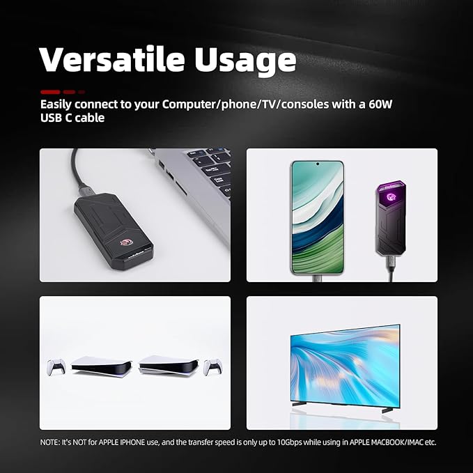 KingSpec Z5 2TB External SSD - 2100MB/s, Portable Solid State Hard Drives with RGB Light, Zinc Alloy Case, USB 3.2 Gen2x2 Interface, Compatible with Mobile Phone/PS4/Laptop/TV/PC (2TB)