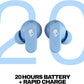 Skullcandy Dime 3 Wireless Earbuds, Bluetooth Headphones, Noise Isolating Fit, Up to 20 Hours Battery, Microphone for iPhone Android, Easy Carry with Integrated Lanyard - Preppy Blue