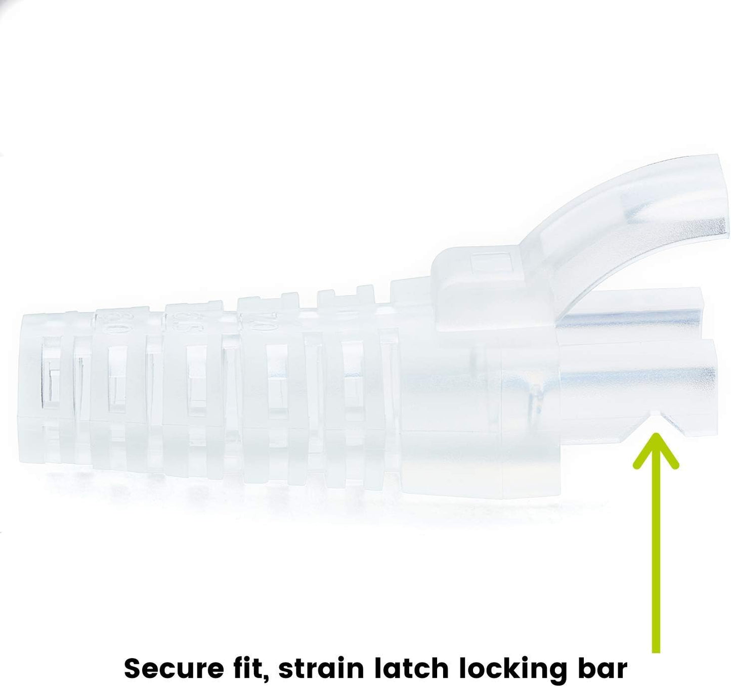 trueCABLE RJ45 Strain Relief Boots, Large 5.5 to 7.0mm Cut-to-Fit PVC Plug Cover, Transparent, 100 Pieces