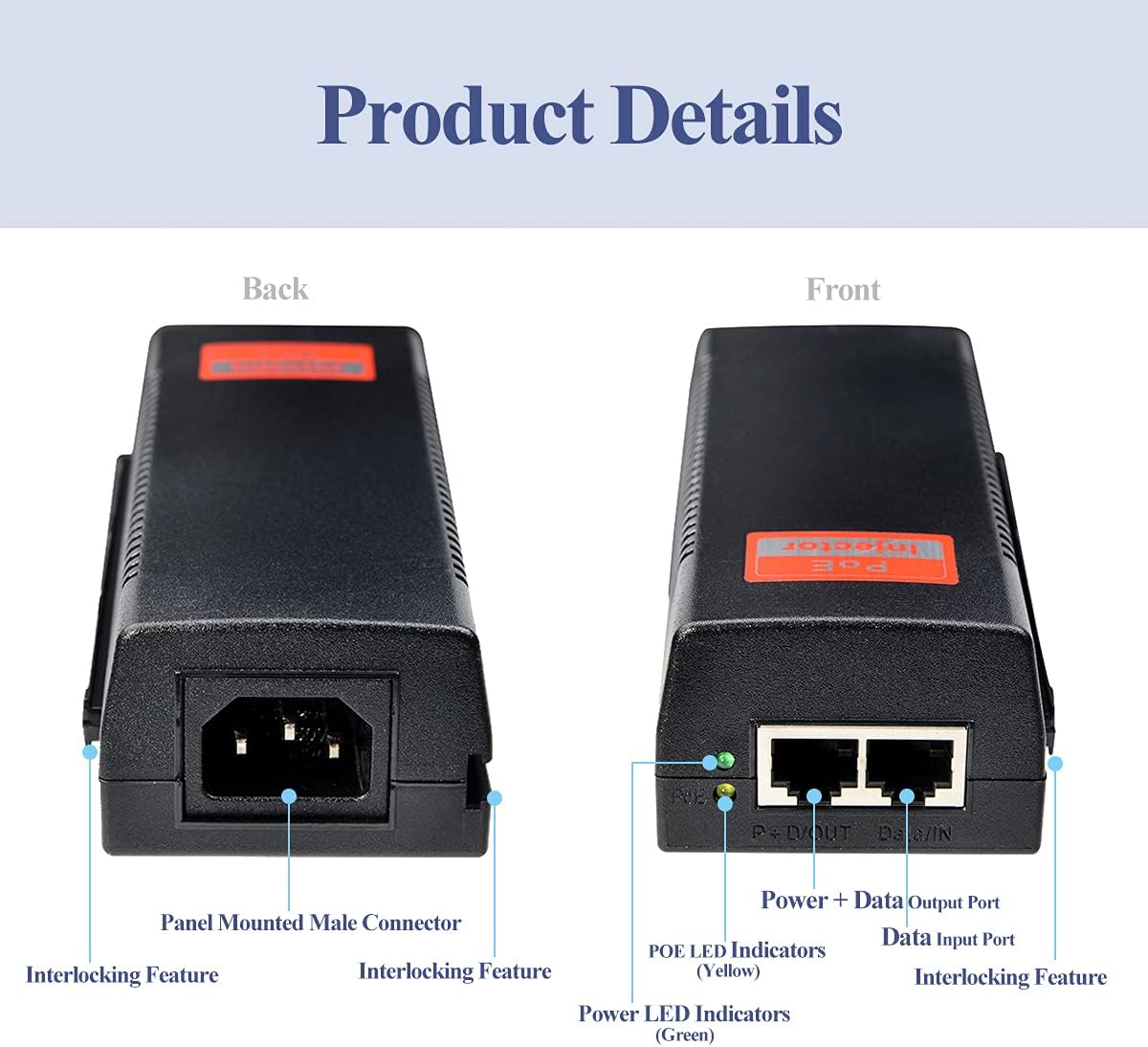 Revotech Gigabit 90W PoE++ Injector 54-56V Adapter, 10/100/1000Base-T IEEE 802.3bt PoE Standard Active POE+, Plug and Play for Wireless Access Points/PTZ/Videophones