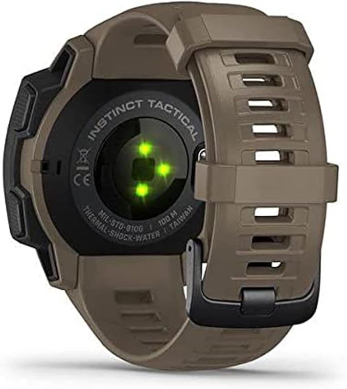 Garmin 010-02064-71 Instinct Tactical, Rugged GPS Watch, Tactical Specific Features, Constructed to U.S. Military Standard 810G for Thermal, Shock and Water Resistance, Tan