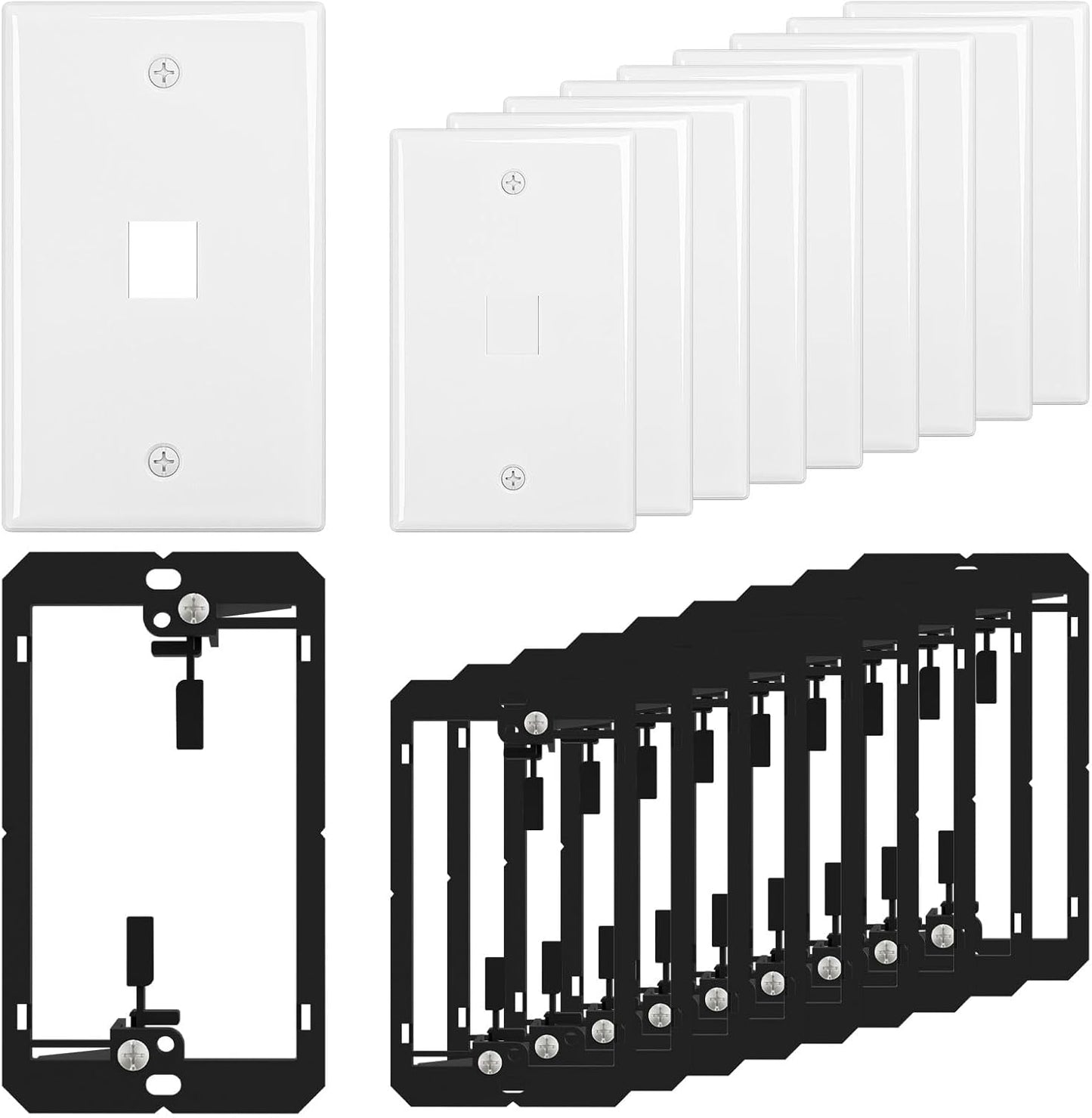 FGB 1-Port Keystone Wall Plate, with Low Voltage Mounting Bracket, with Single Gang Decorator Wall for RJ45, HDMI, and Coax Keystone Inserts, White, 10-Pack